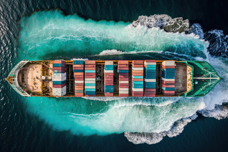 Container ship loaded with containers in middle of the sea. Generative AIの素材