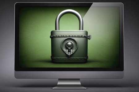 Computer screen showing a padlock icon. Password locked computer. Generative AIの素材