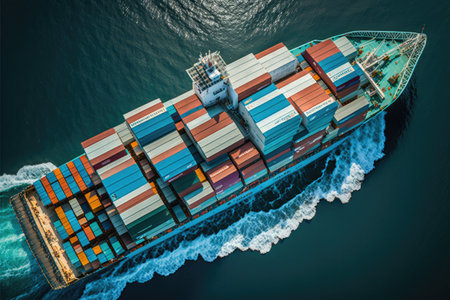 Container ship loaded with containers in middle of the sea. Generative AIの素材