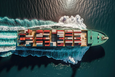 Container ship loaded with containers in middle of the sea. Generative AIの素材
