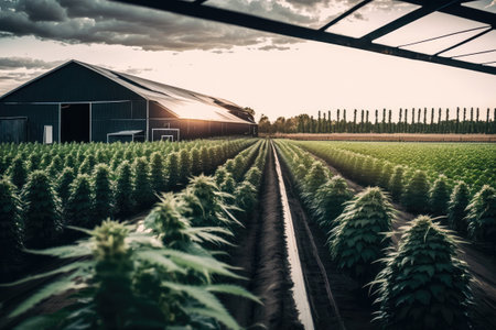Large cannabis plants on a farm plantation. Generative AIの素材