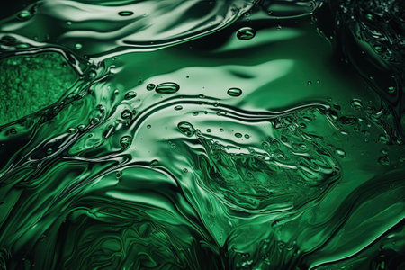 Ripples and bubbles on a dark green water surface texture. Water ripples with copyspace with deep emerald color. Generative AIの素材