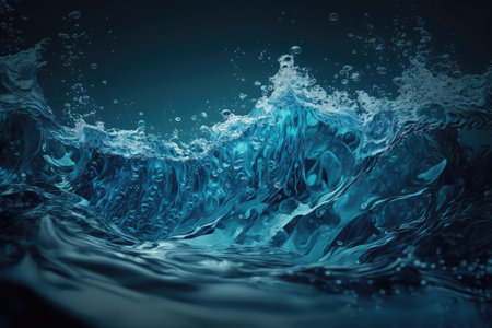 Ripples and bubbles on a dark blue water surface texture. Water ripples with copyspace with deep blue color. Generative AIの素材