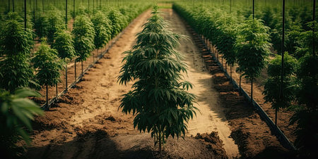Large cannabis plants on a farm plantation. Generative AIの素材