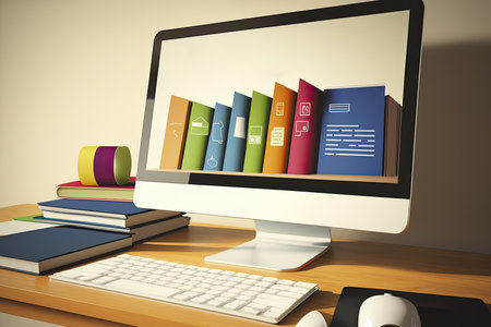 Computer with education application on screen. Website for online education. Generative AIの素材