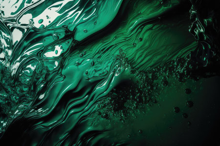 Ripples and bubbles on a dark green water surface texture. Water ripples with copyspace with deep emerald color. Generative AIの素材