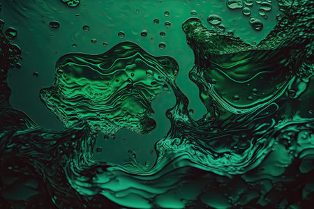 Ripples and bubbles on a dark green water surface texture. Water ripples with copyspace with deep emerald color. Generative AIの素材