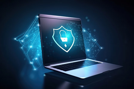 Cyber data protection cybersecurity concept. Protect computer from viruses and hackers. Generative AIの素材
