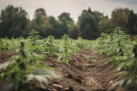 Cannabis plants on a farm plantation closeup, high quality generative aiの素材