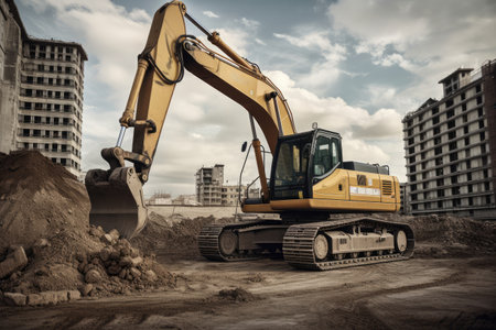 Excavator on building site, high quality generative AIの素材