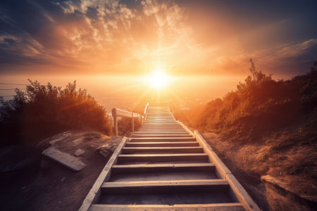 Heavenly look of stairs and sunset. High quality generative AIの素材
