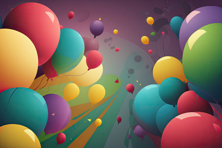 Colorful Party balloons, white background, birthday, balloon, party, celebration, frame, balloons, decoration, card, holiday, happy, illustration, design, colorful, fun, greeting, generative aiの素材
