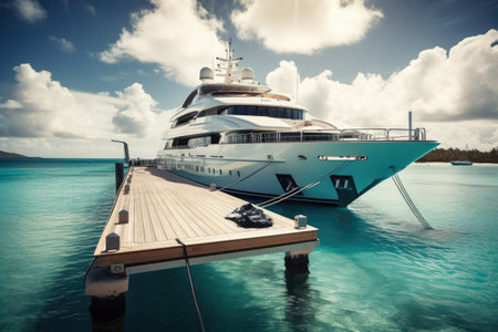 Large luxurious yacht docked in the Caribbean, high quality generative aiの素材