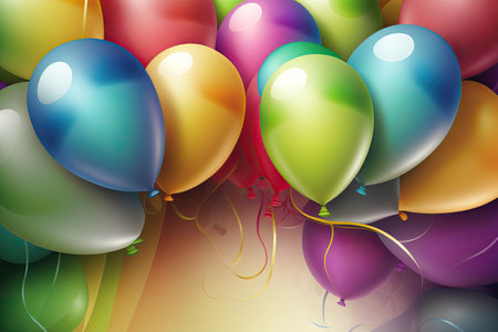 Colorful Party balloons, white background, birthday, balloon, party, celebration, frame, balloons, decoration, card, holiday, happy, illustration, design, colorful, fun, greeting, generative aiの素材
