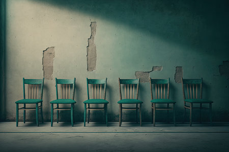 Row of chairs placed up to wall. Generative AIの素材
