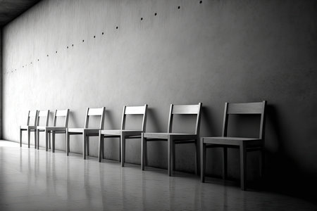 Row of chairs placed up to wall. Generative AIの素材
