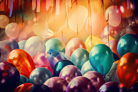 Colorful Party balloons, white background, birthday, balloon, party, celebration, frame, balloons, decoration, card, holiday, happy, illustration, design, colorful, fun, greeting, generative aiの素材