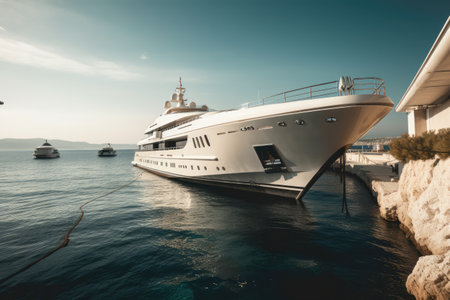 Large luxurious yacht docked in the Mediterranean, high quality generative aiの素材