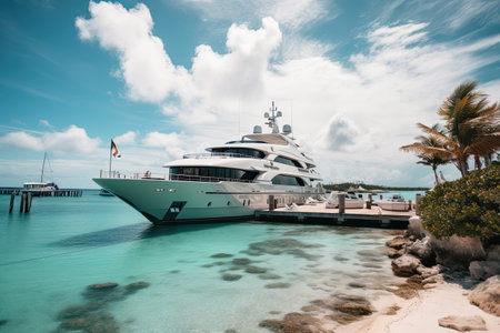 Large luxurious yacht docked in the Caribbean, high quality generative aiの素材