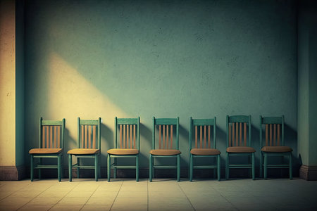Row of chairs placed up to wall. Generative AIの素材
