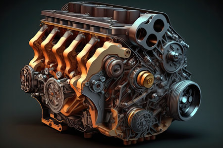 Concept of car engine. Powerful internal combustion engine. Generative AIの素材