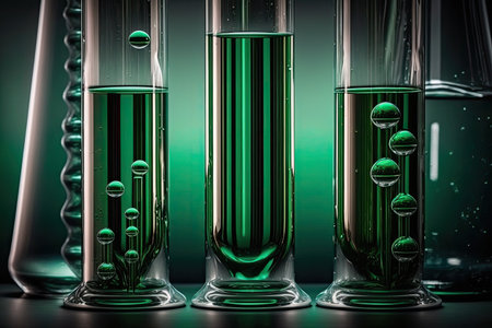 Glass test tubes with thick green liquidの素材