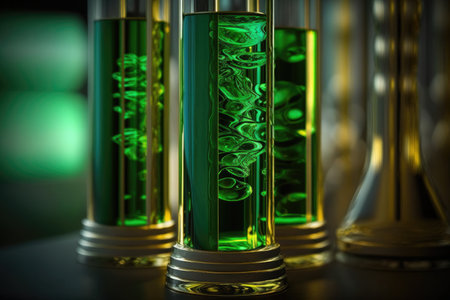 Glass test tubes with thick green liquidの素材