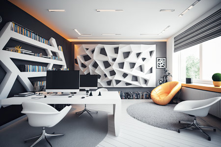 Modern office interior design. Artistic contemporary workspace environment. Generative AIの素材