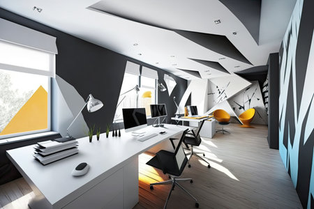 Modern office interior design. Artistic contemporary workspace environment. Generative AIの素材