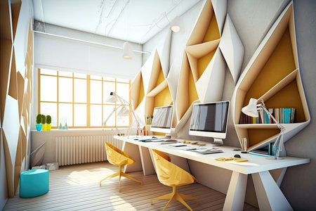 Modern office interior design. Artistic contemporary workspace environment. Generative AIの素材
