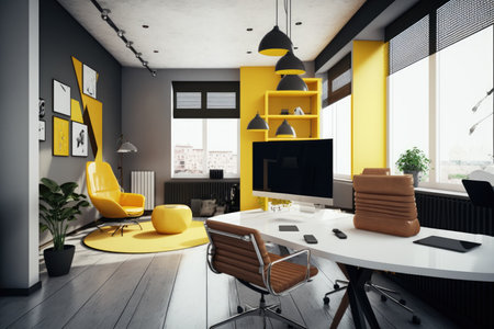 Modern office interior design. Artistic contemporary workspace environment. Generative AIの素材