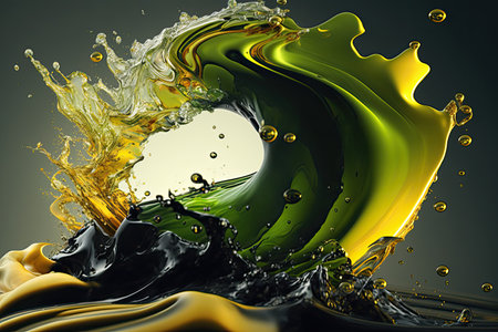 Engine oil or olive oil liquid splash closeup, generative aiの素材