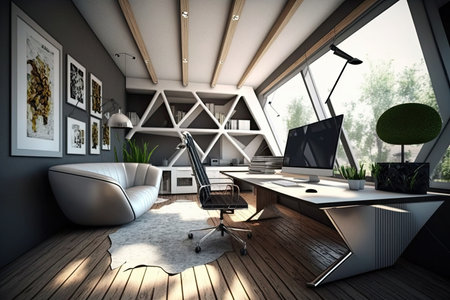 Modern office interior design. Artistic contemporary workspace environment. Generative AIの素材