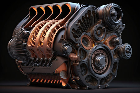 Concept of car engine. Powerful internal combustion engine. Generative AIの素材