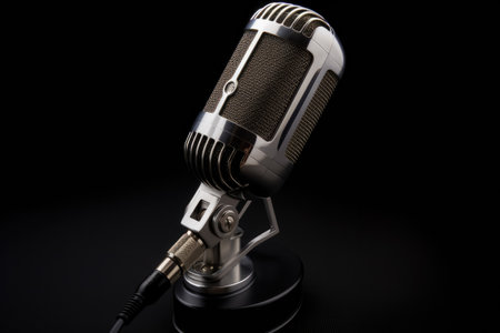 Studio audio microphone, with black background. High quality generative AIの素材