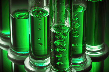 Glass test tubes with thick green liquidの素材