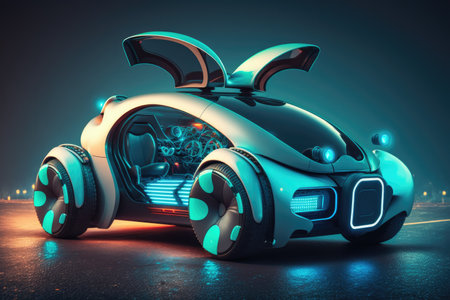 Electric futuristic self driving future car. Concept. Generative AIの素材
