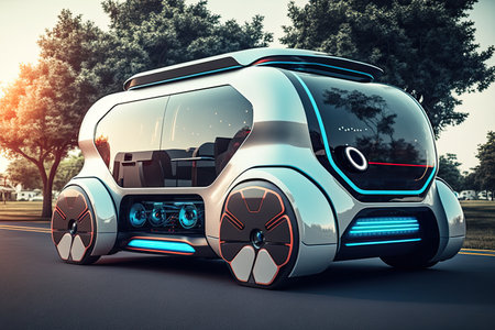 Electric futuristic self driving future car. Concept. Generative AIの素材