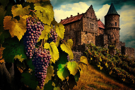 Illustration of a fairy tale like winery in Tuscany with wonderful tasty Italian wine. Generative AIの素材