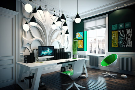 Modern office interior design. Artistic contemporary workspace environment. Generative AIの素材