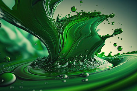Green oily liquid splash closeup, generative aiの素材