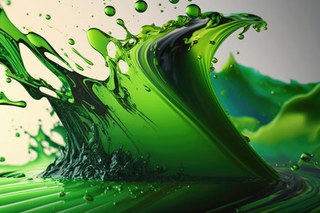 Green oily liquid splash closeup, generative aiの素材
