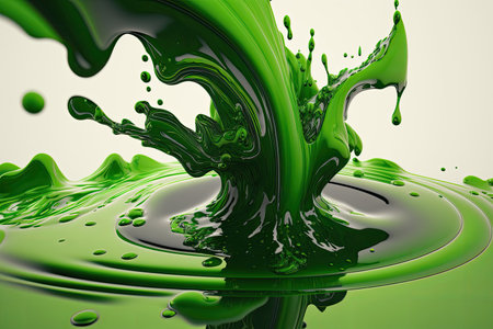 Green oily liquid splash closeup, generative aiの素材