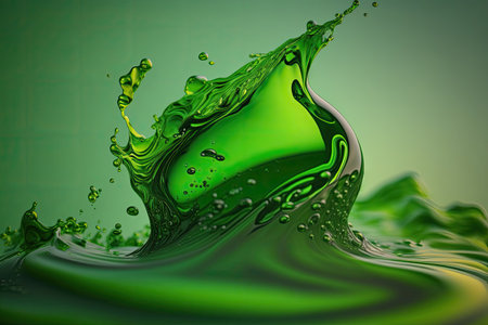 Green oily liquid splash closeup, generative aiの素材