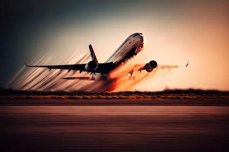 Airplane taking off. Generative AIの素材