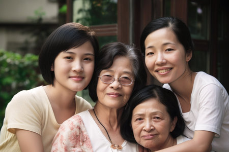 Daughter, mom, grandmother and great aunt. Three generations of Asian family. High quality generative AIの素材