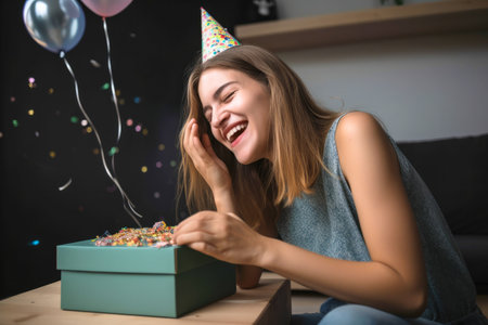 Teenage girl getting her birthday present and smiling. High quality generative aiの素材