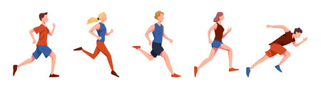 Vector illustration of running people. Men and women participate in sports races, athletic...