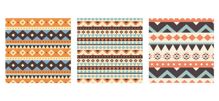 Set of beautiful, colorful carpets in cartoon style. Vector illustrations of carpets with geometric...