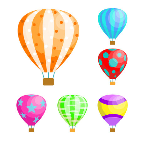 Set of colorful balloons in cartoon style. Vector illustration of air transport on white background.のイラスト素材